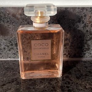 3.4 oz bottle of Coco Chanel Mademoiselle perfume. Almost full bottle.